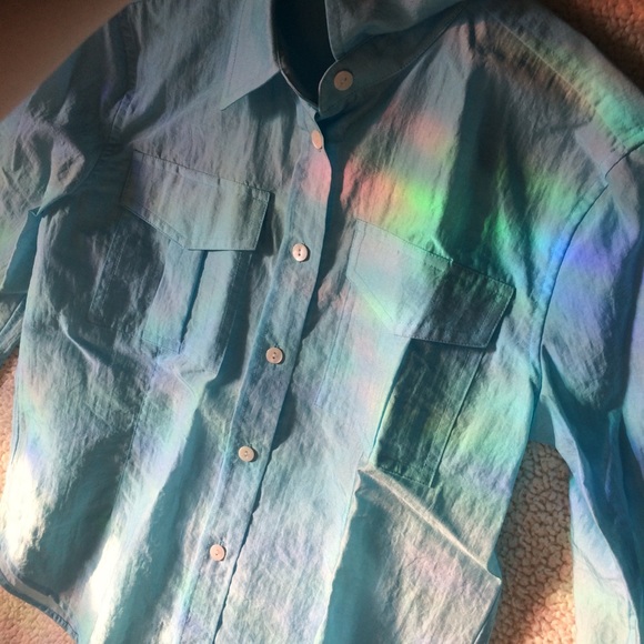 sale DKNY light blue 3/4 Slv buttondown sz2 - Picture 3 of 6